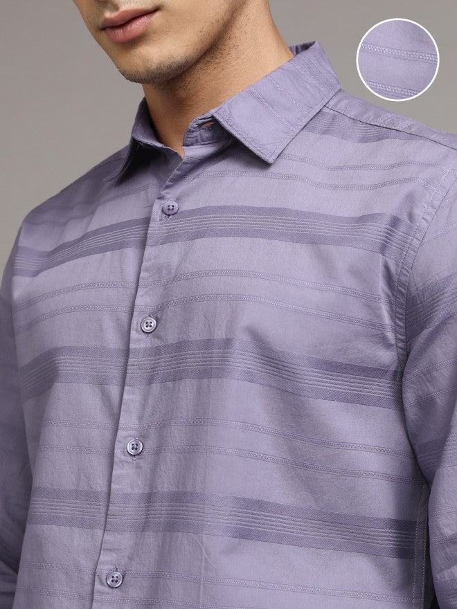 Highlander Men Purple Striped Relaxed Fit Casual Shirt - Purple - Image 5