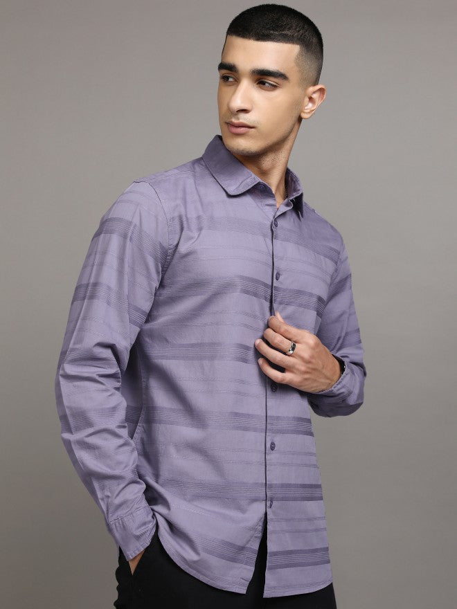Highlander Men Purple Striped Relaxed Fit Casual Shirt - Purple - Image 6