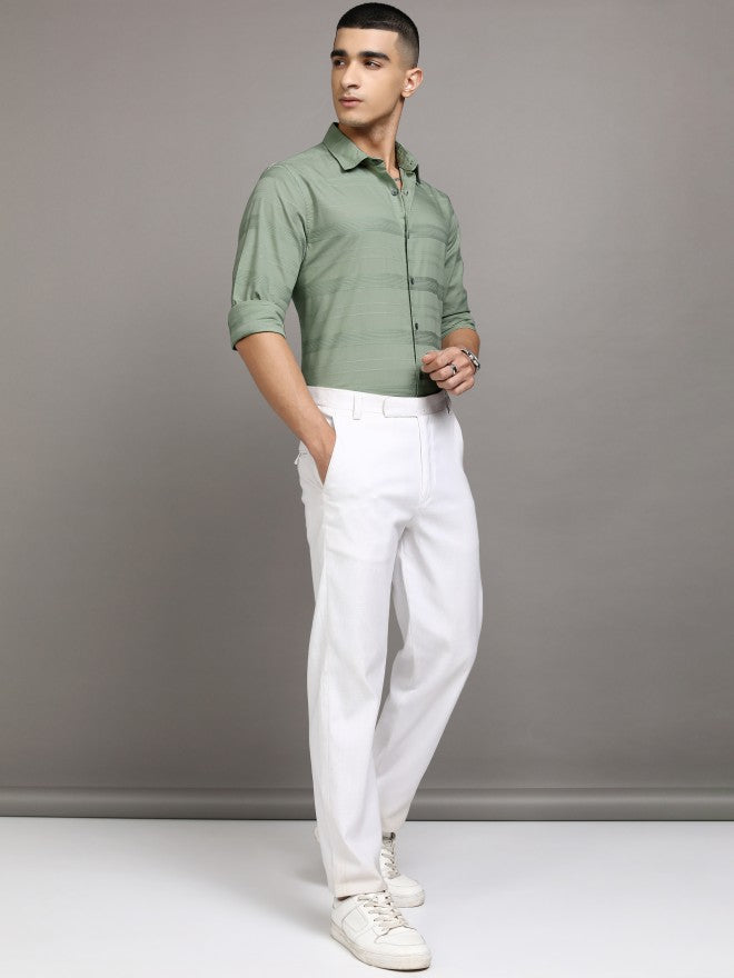 Highlander Men Green Striped Relaxed Fit Casual Shirt - Green - Image 2