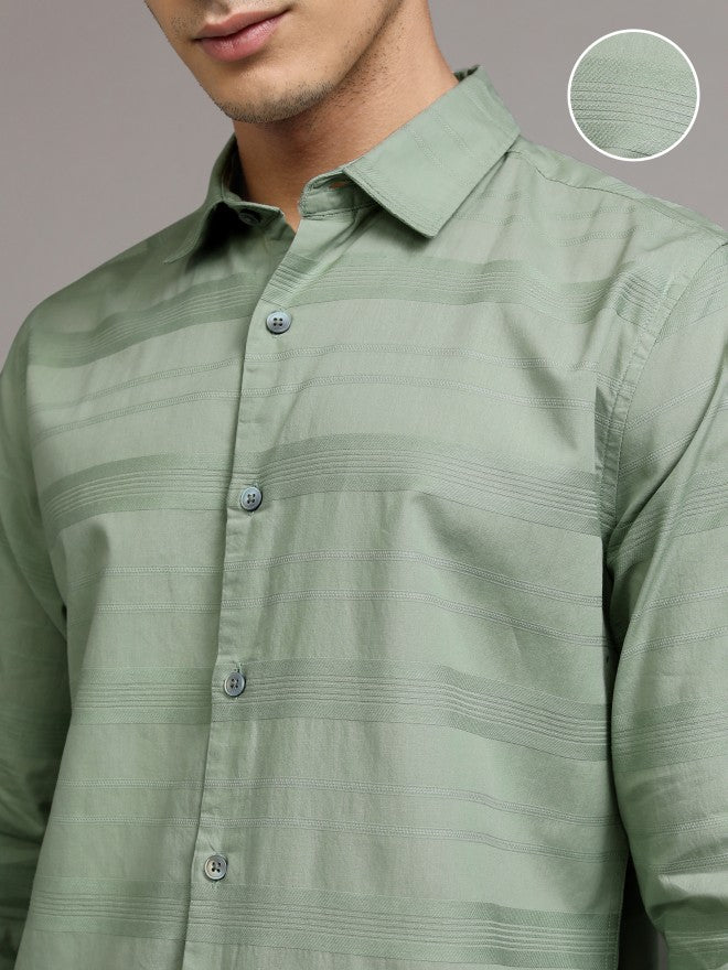Highlander Men Green Striped Relaxed Fit Casual Shirt - Green - Image 5