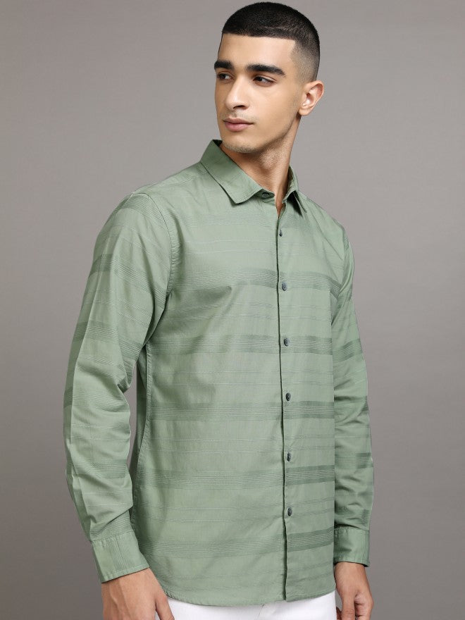 Highlander Men Green Striped Relaxed Fit Casual Shirt - Green - Image 6