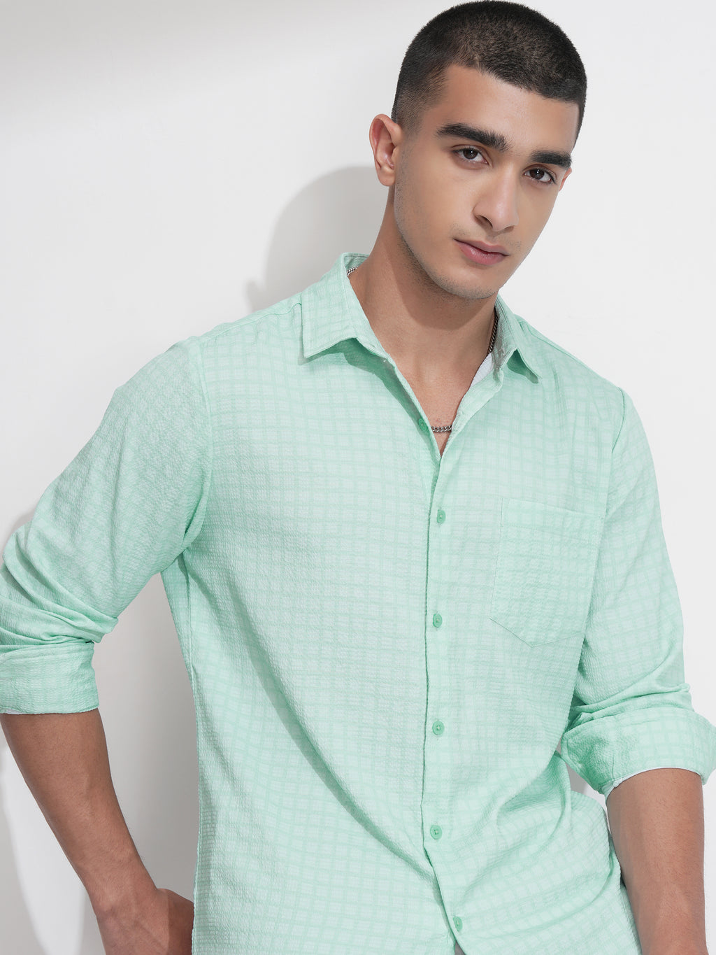 Highlander Men Green Checked Regular Fit Casual Shirt - Green - Image 1