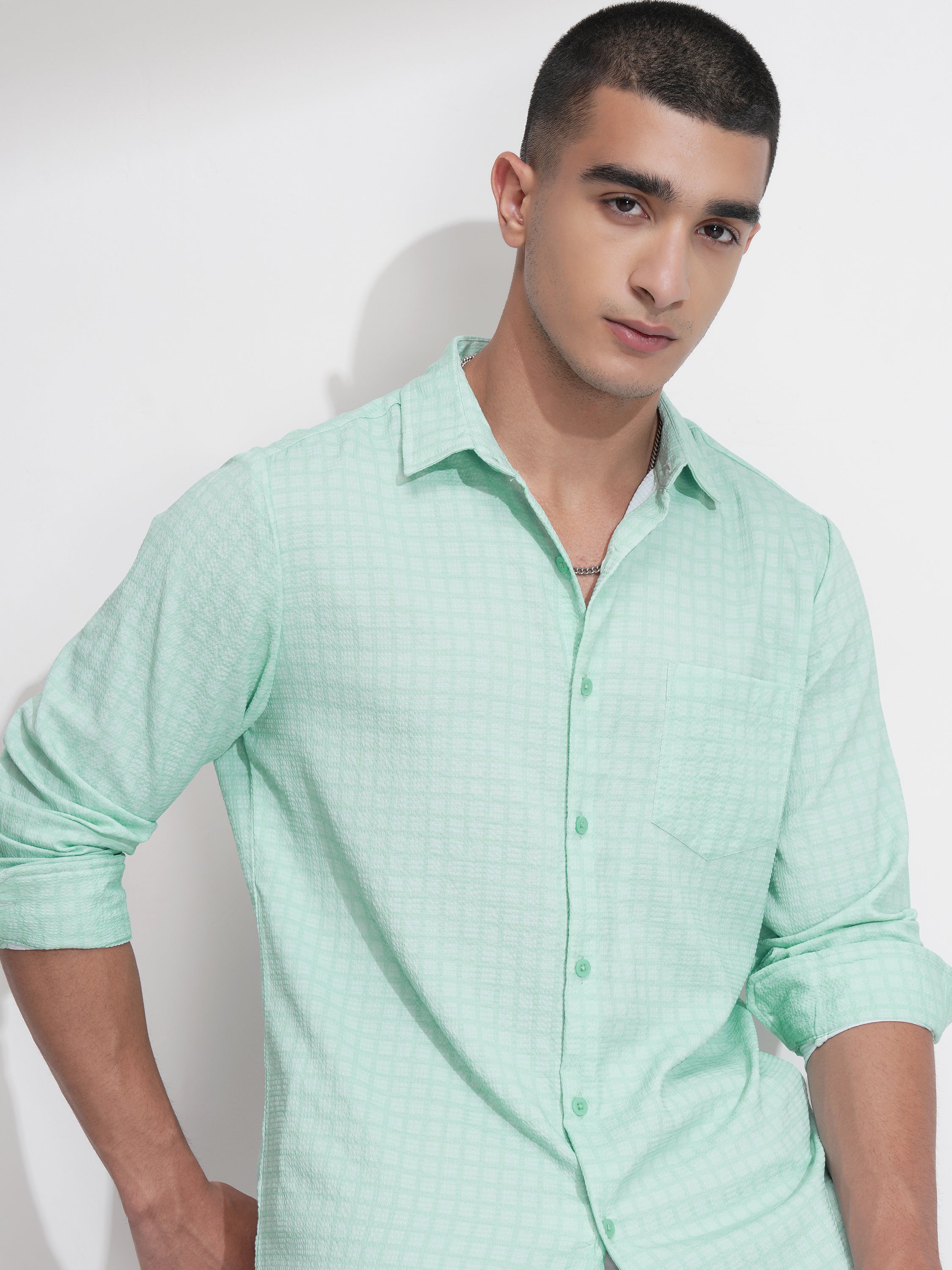 Highlander Men Green Checked Regular Fit Casual Shirt - Green - Image 1