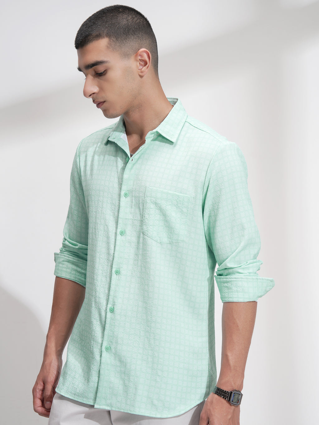 Highlander Men Green Checked Regular Fit Casual Shirt - Green - Image 4
