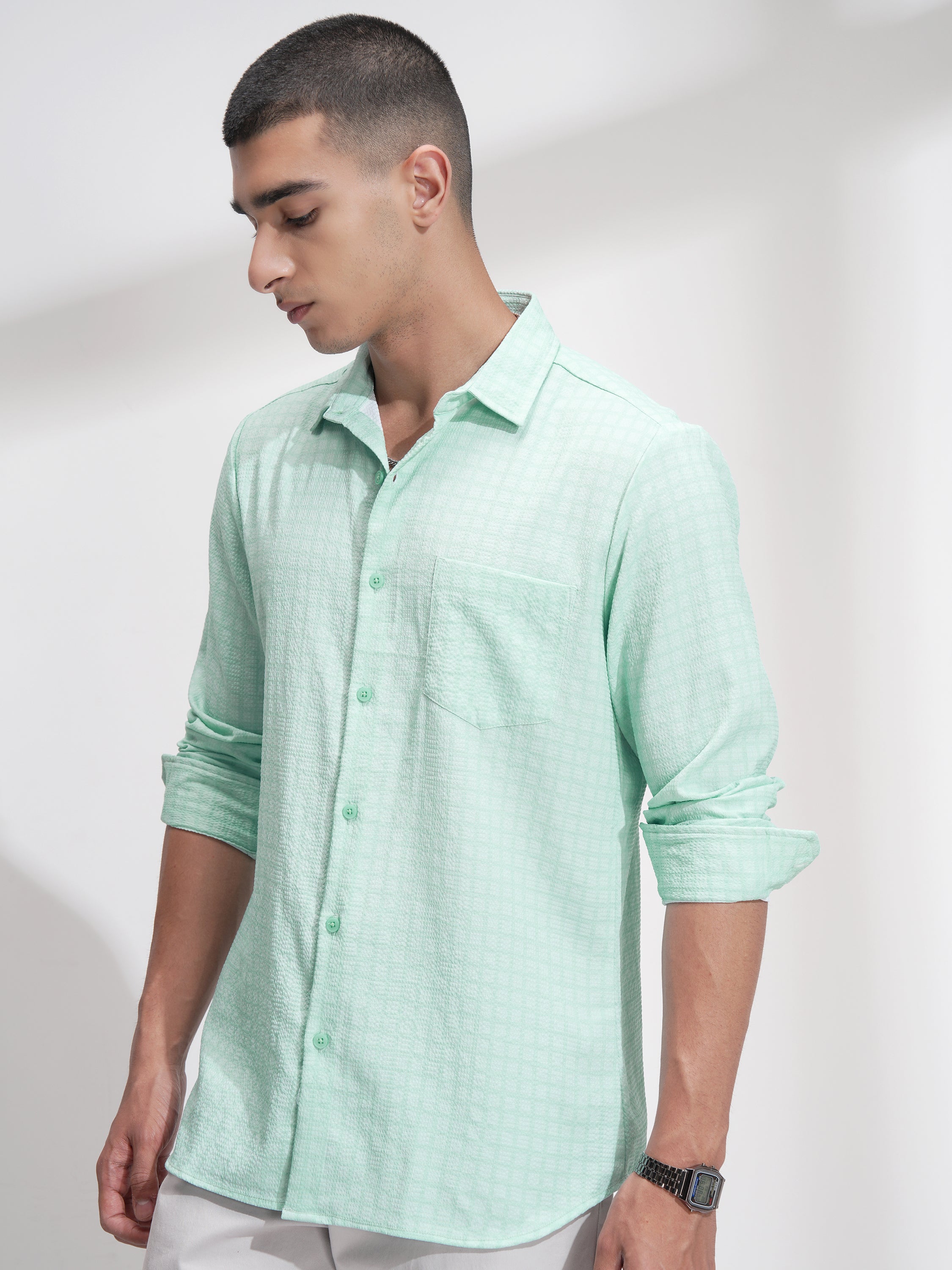 Highlander Men Green Checked Regular Fit Casual Shirt - Green - Image 4