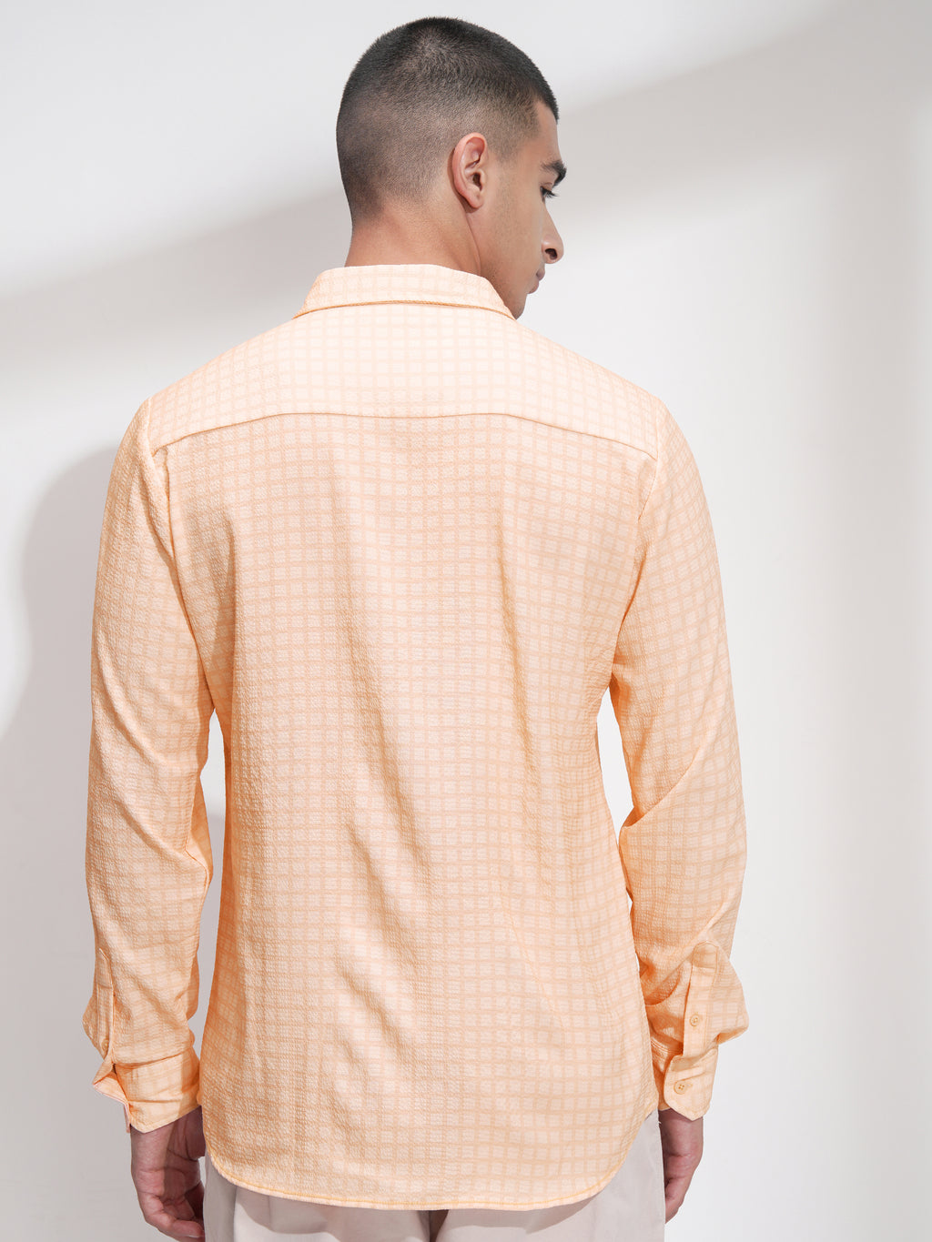 Highlander Men Orange Checked Regular Fit Casual Shirt - Orange - Image 3