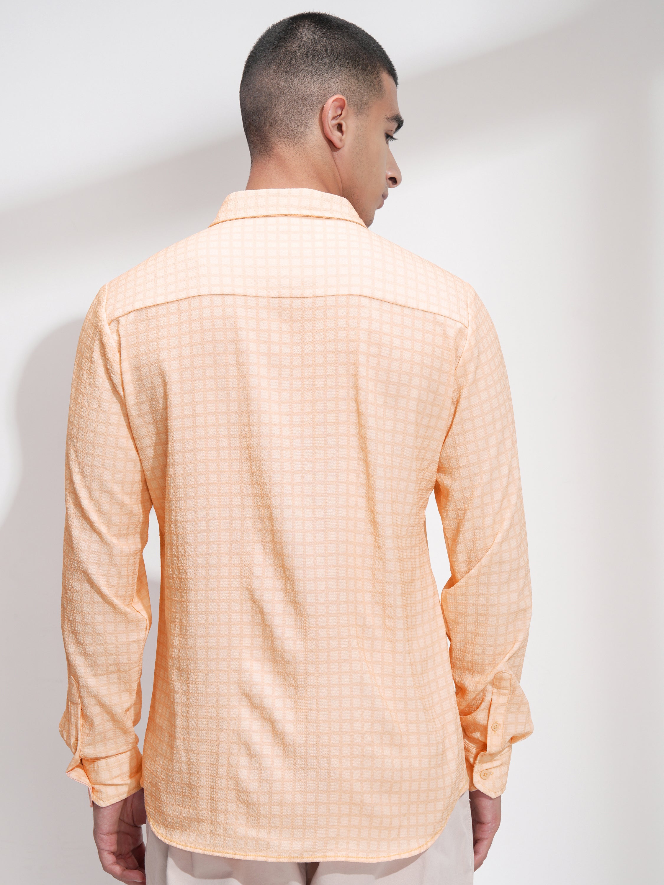 Highlander Men Orange Checked Regular Fit Casual Shirt - Orange - Image 3