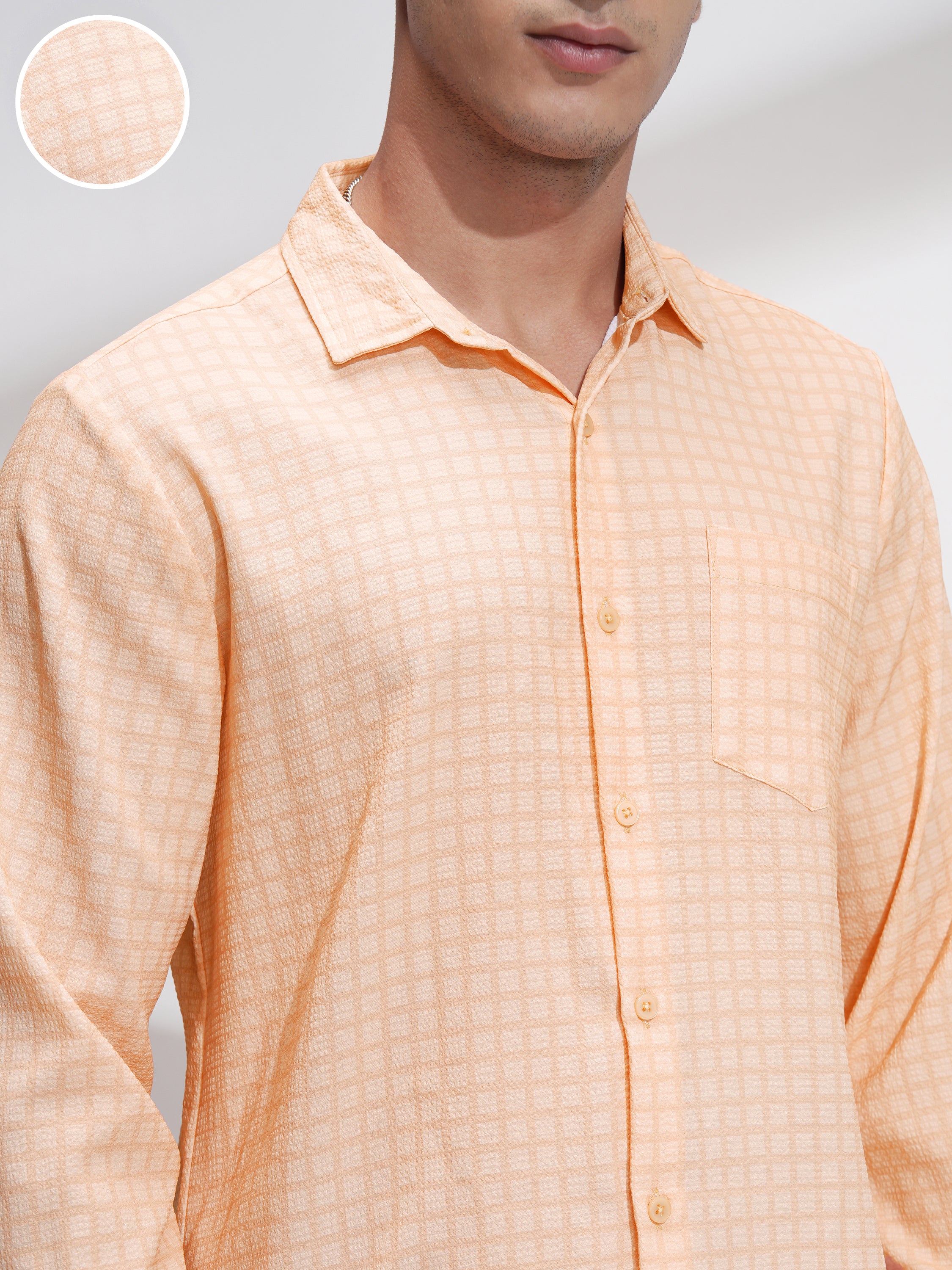 Highlander Men Orange Checked Regular Fit Casual Shirt - Orange - Image 5