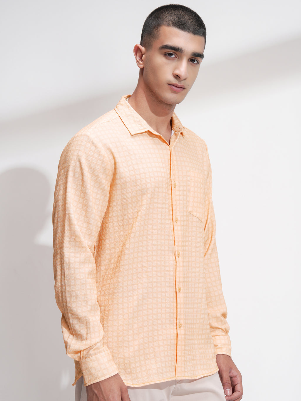 Highlander Men Orange Checked Regular Fit Casual Shirt - Orange - Image 6