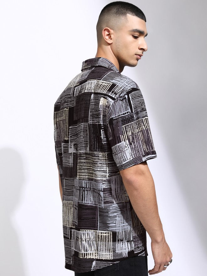 Highlander Men Grey Printed Relaxed Fit Casual Shirt - Grey - Image 3