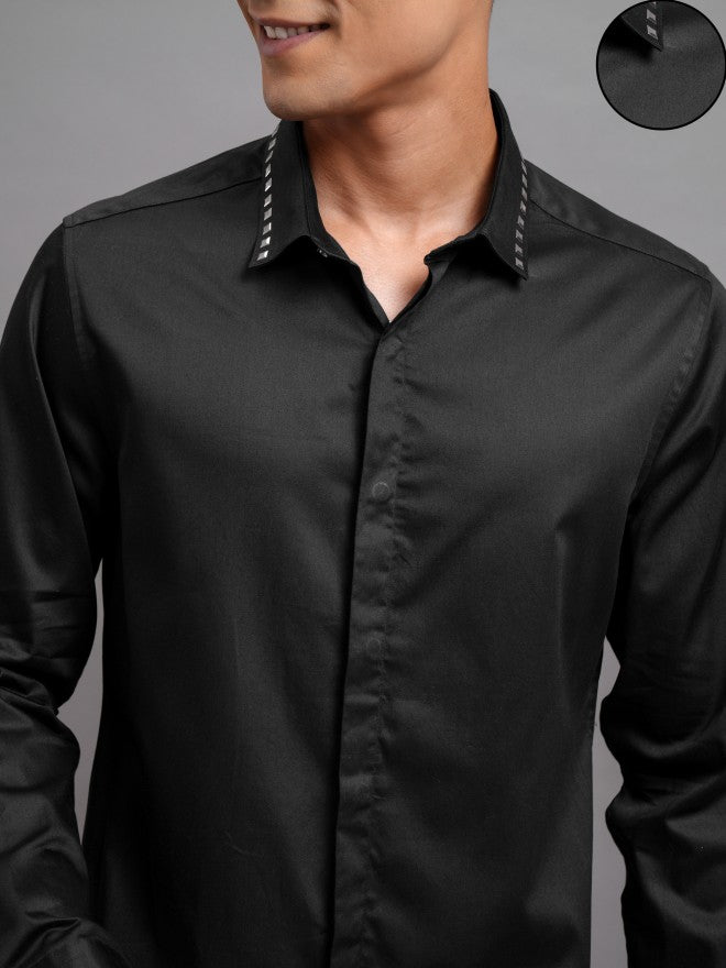Highlander Men Black Solid Slim Fit Casual Shirt - Black - Image 5