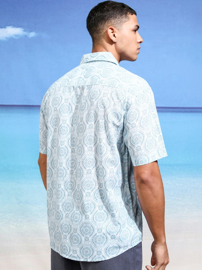 Highlander Men Blue Printed Relaxed Fit Casual Shirt - Blue - Image 3