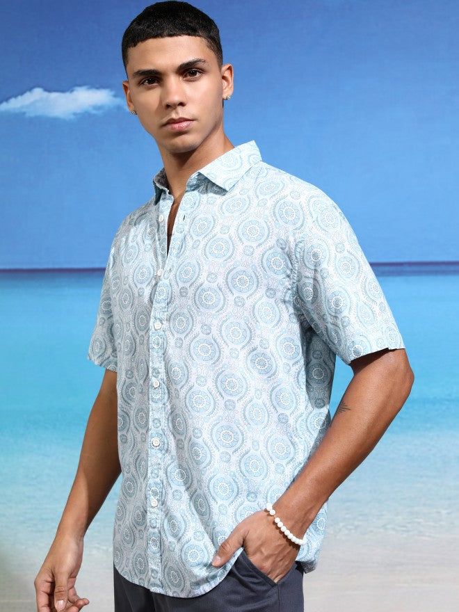 Highlander Men Blue Printed Relaxed Fit Casual Shirt - Blue - Image 4