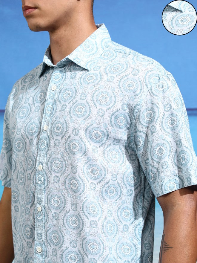 Highlander Men Blue Printed Relaxed Fit Casual Shirt - Blue - Image 5