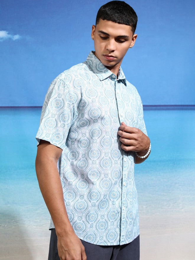 Highlander Men Blue Printed Relaxed Fit Casual Shirt - Blue - Image 6