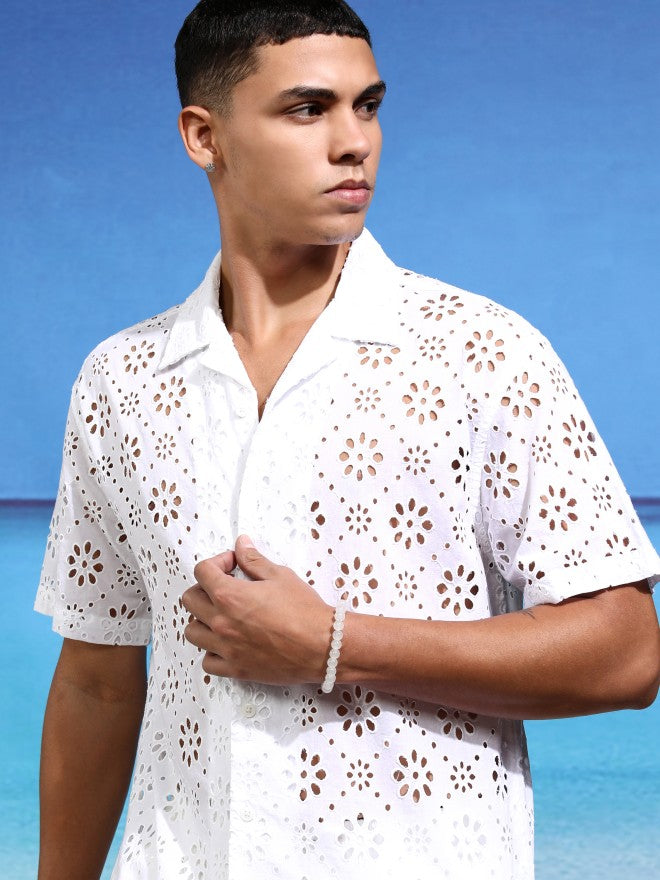Highlander Men White Self Design Relaxed Fit Casual Shirt - White - Image 1