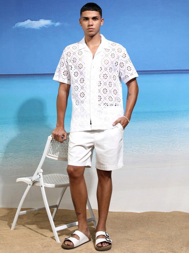 Highlander Men White Self Design Relaxed Fit Casual Shirt - White - Image 2