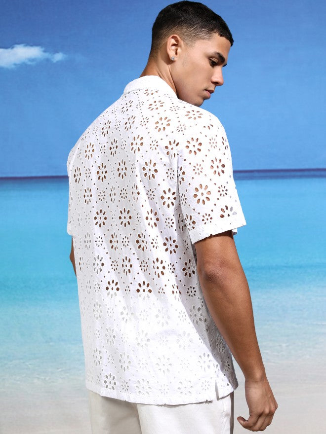 Highlander Men White Self Design Relaxed Fit Casual Shirt - White - Image 3