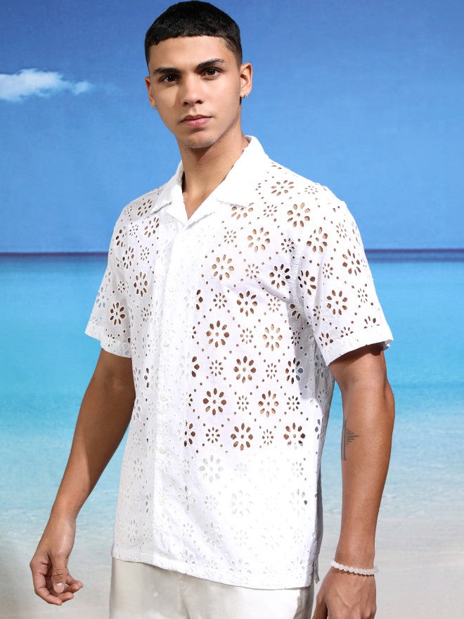 Highlander Men White Self Design Relaxed Fit Casual Shirt - White - Image 4