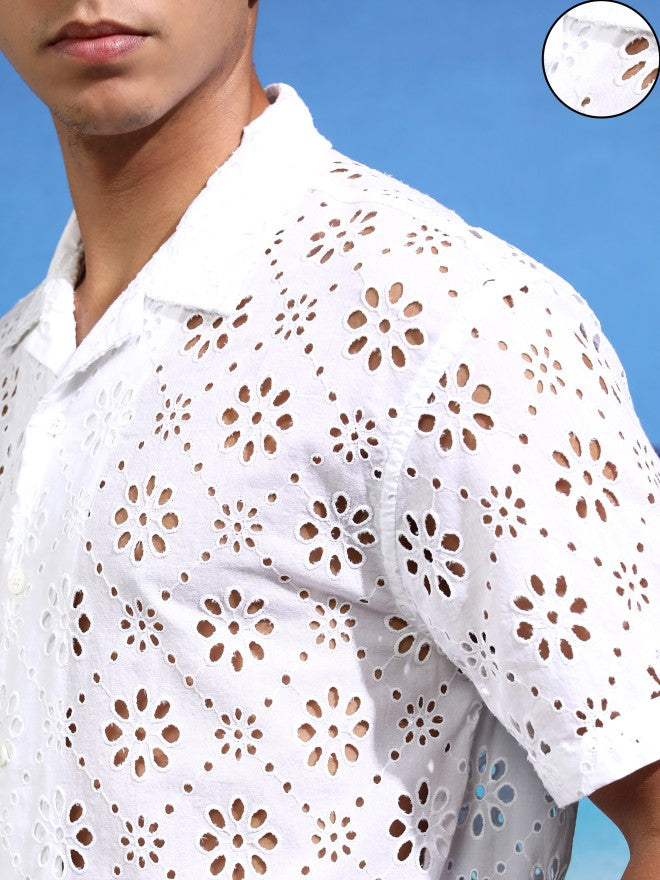 Highlander Men White Self Design Relaxed Fit Casual Shirt - White - Image 5