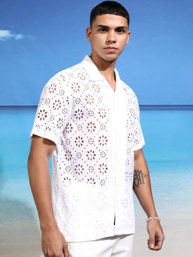 Highlander Men White Self Design Relaxed Fit Casual Shirt - White - Image 6