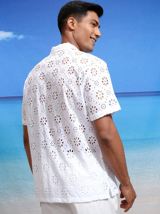 Highlander Men White Textured Relaxed Fit Casual Shirts - White - Image 3