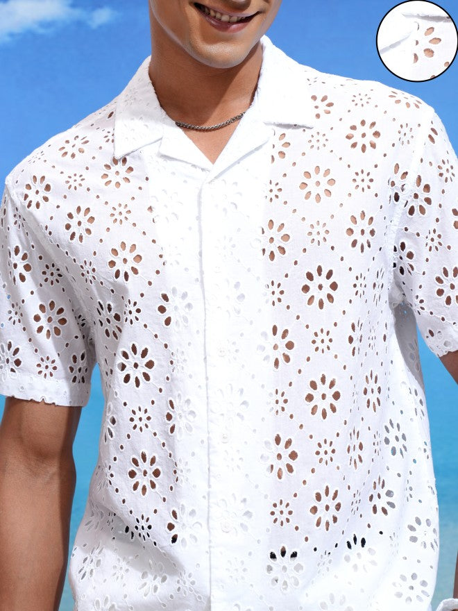Highlander Men White Textured Relaxed Fit Casual Shirts - White - Image 5
