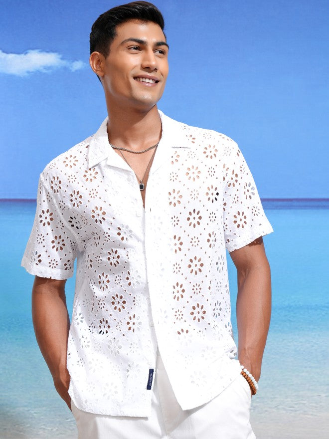Highlander Men White Textured Relaxed Fit Casual Shirts - White - Image 6