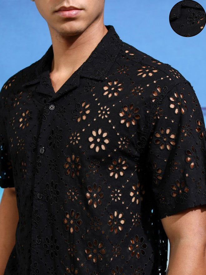 Highlander Men Black Self Design Relaxed Fit Casual Shirt - Black - Image 5