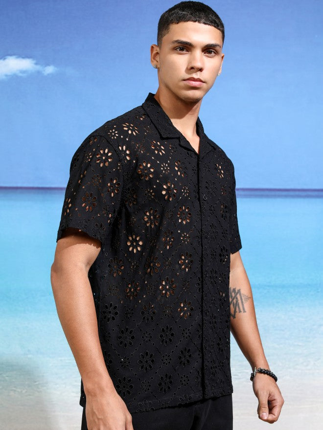 Highlander Men Black Self Design Relaxed Fit Casual Shirt - Black - Image 6