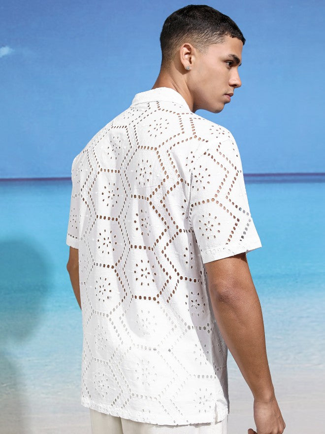 Highlander Men White Textured Relaxed Fit Casual Shirt - White - Image 3