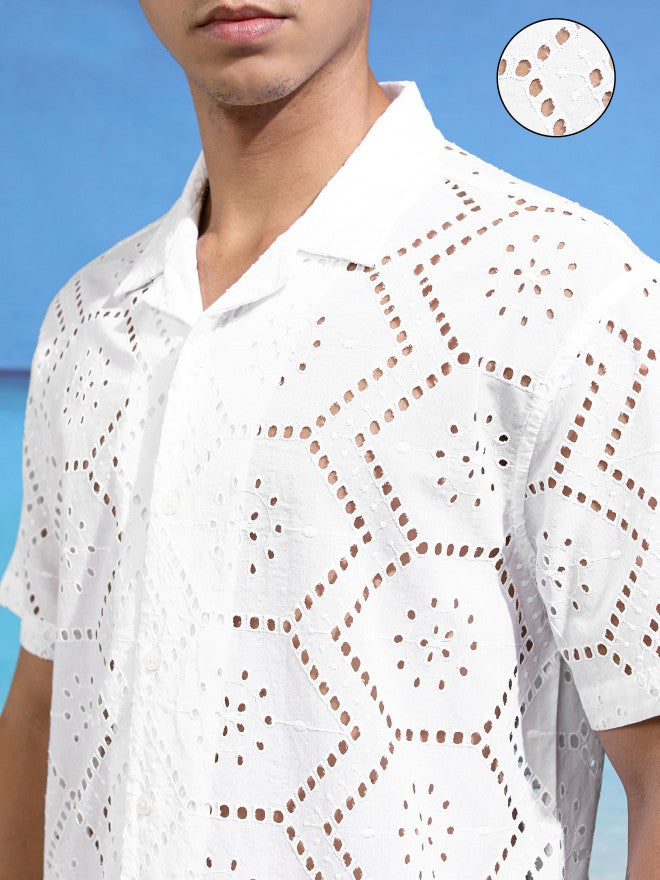 Highlander Men White Textured Relaxed Fit Casual Shirt - White - Image 5