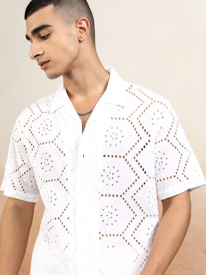 Highlander Men White Textured Relaxed Fit Casual Shirt - White - Image 1