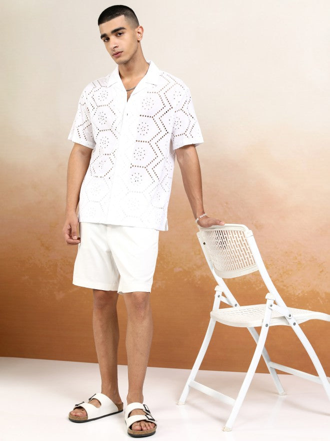 Highlander Men White Textured Relaxed Fit Casual Shirt - White - Image 2