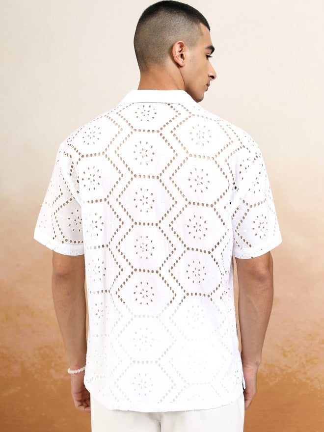 Highlander Men White Textured Relaxed Fit Casual Shirt - White - Image 3