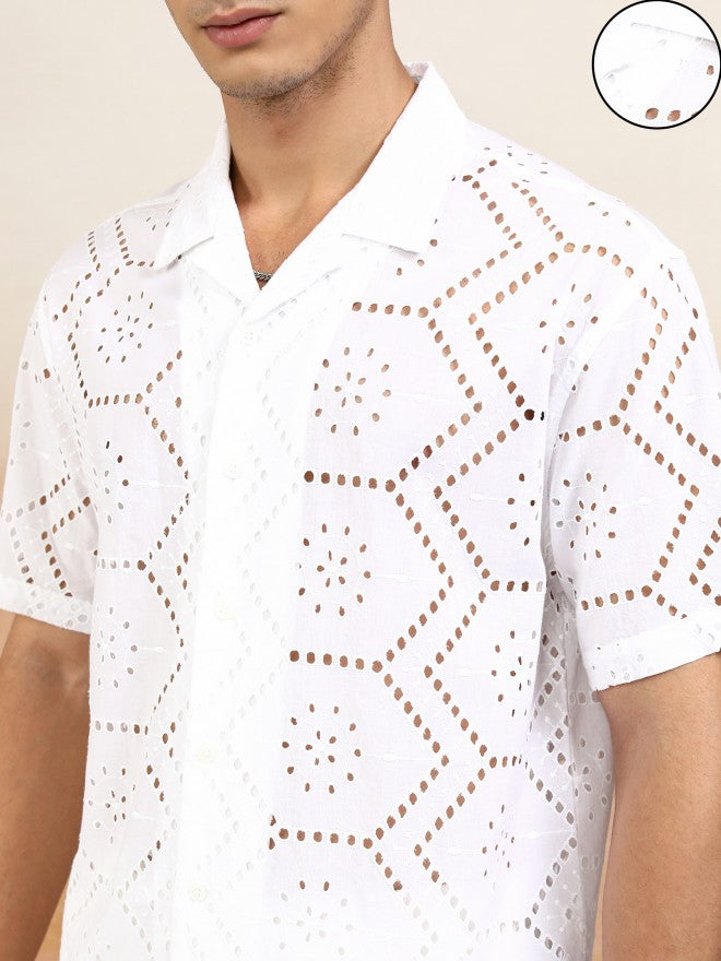 Highlander Men White Textured Relaxed Fit Casual Shirt - White - Image 5