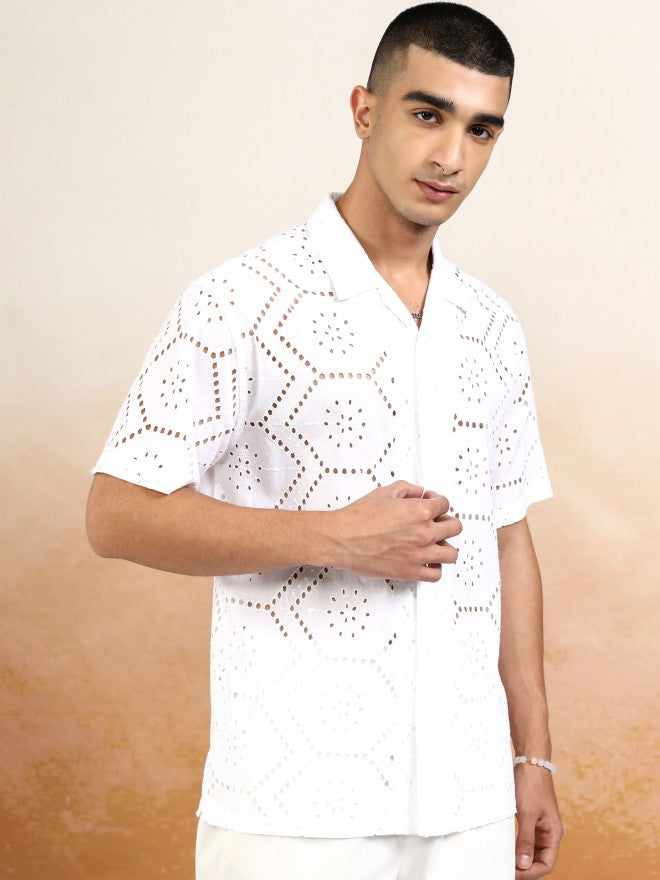 Highlander Men White Textured Relaxed Fit Casual Shirt - White - Image 6