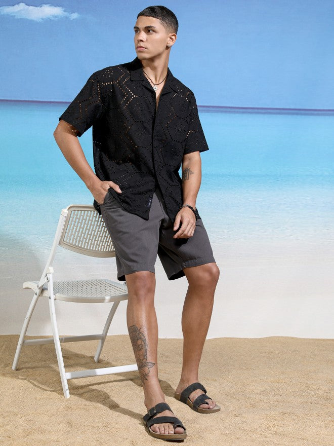 Highlander Men Black Textured Relaxed Fit Casual Shirt - Black - Image 2