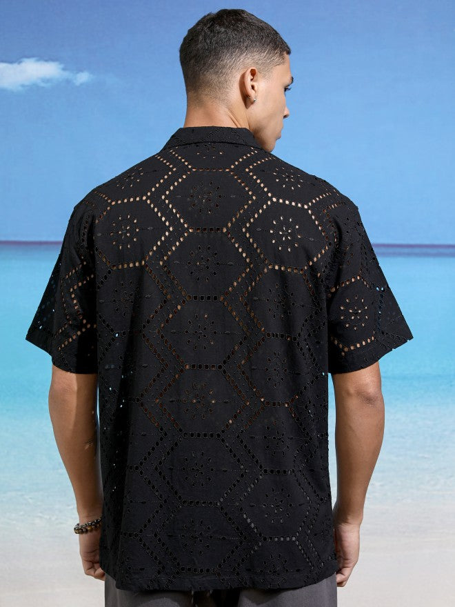 Highlander Men Black Textured Relaxed Fit Casual Shirt - Black - Image 3