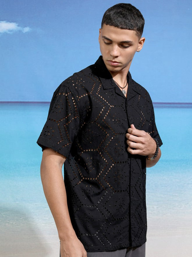 Highlander Men Black Textured Relaxed Fit Casual Shirt - Black - Image 6