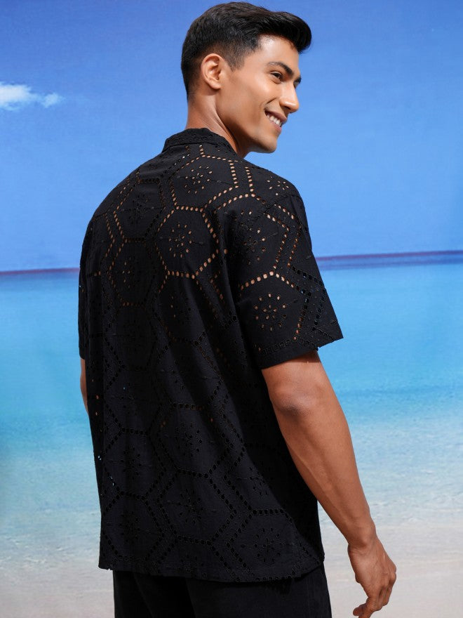 Highlander Men Black Textured Relaxed Fit Casual Shirts - Black - Image 3