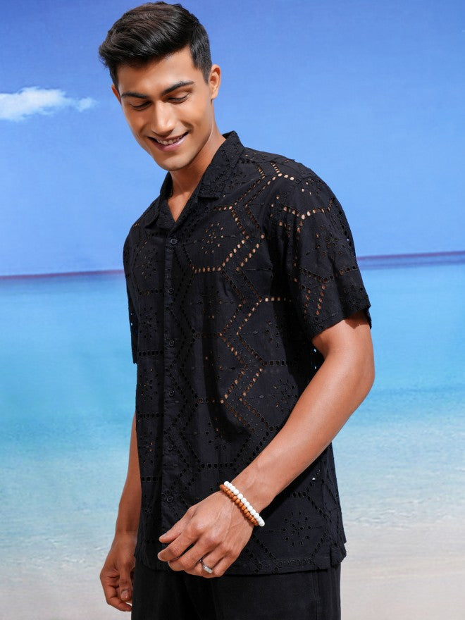 Highlander Men Black Textured Relaxed Fit Casual Shirts - Black - Image 4