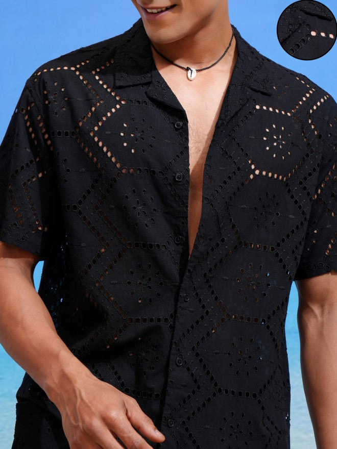 Highlander Men Black Textured Relaxed Fit Casual Shirts - Black - Image 5