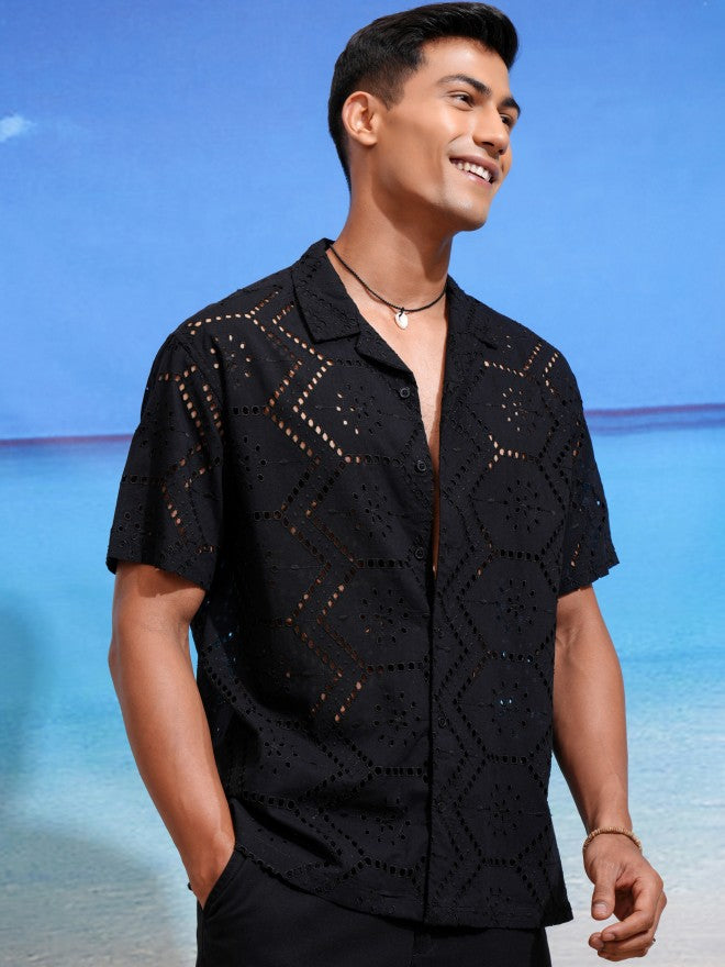 Highlander Men Black Textured Relaxed Fit Casual Shirts - Black - Image 6
