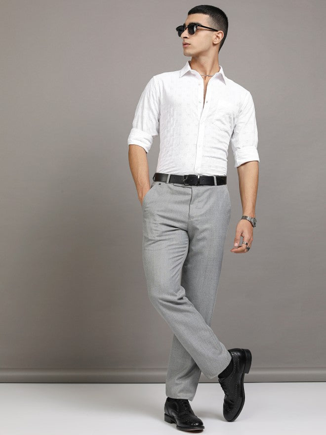 Highlander Men White Textured Regular Fit Casual Shirt - White - Image 2