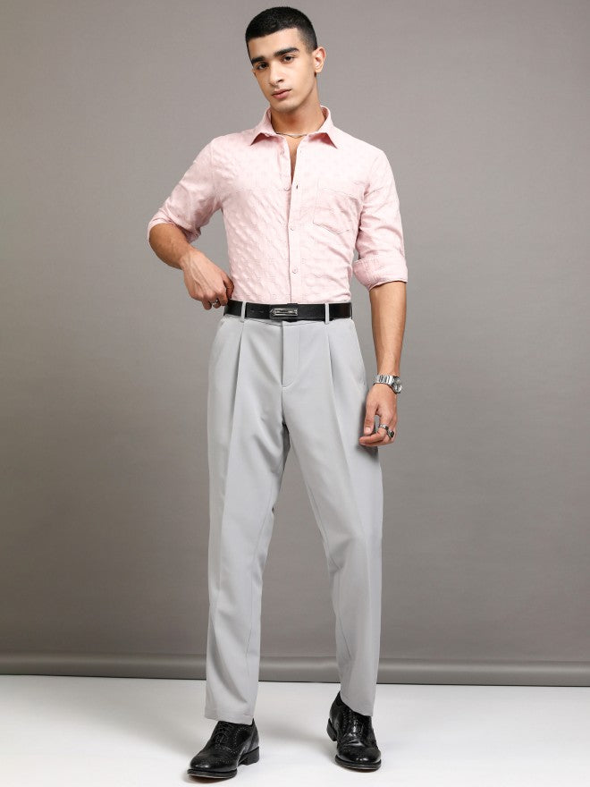 Highlander Men Pink Textured Regular Fit Casual Shirt - Pink - Image 2