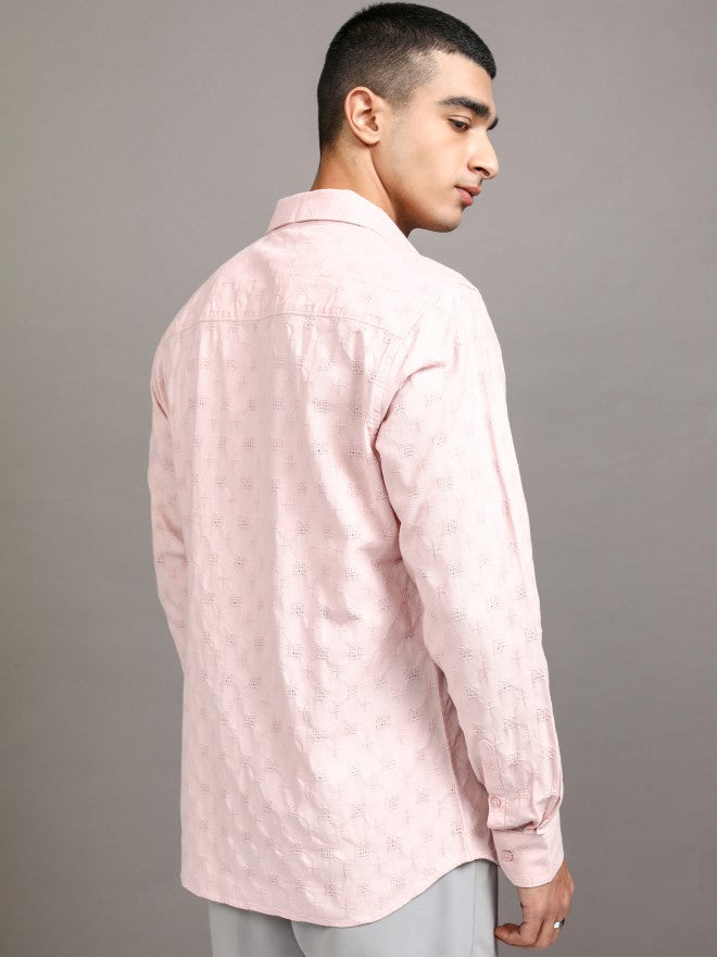 Highlander Men Pink Textured Regular Fit Casual Shirt - Pink - Image 3