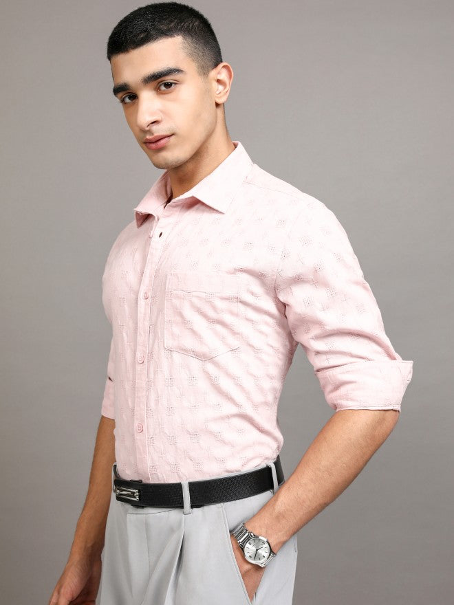 Highlander Men Pink Textured Regular Fit Casual Shirt - Pink - Image 4