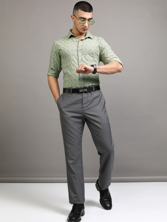 Highlander Men Green Textured Regular Fit Casual Shirt - Green - Image 2