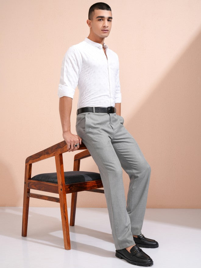 Highlander Men White Textured Regular Fit Casual Shirt - White - Image 2